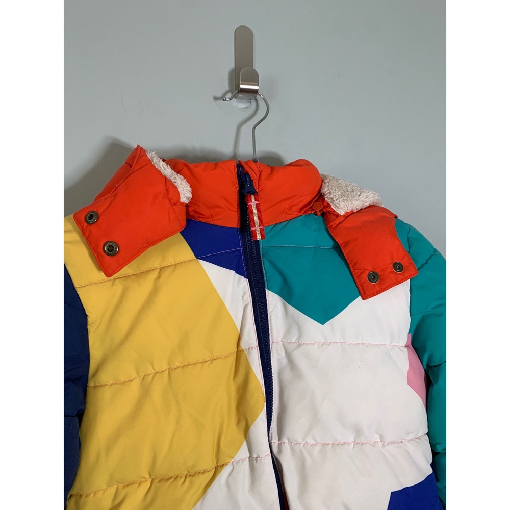 Boden Star Colorblock Puffer Jacket Girls 7-8Y Multi-Color Sherpa Lined Hood - Picture 5 of 13